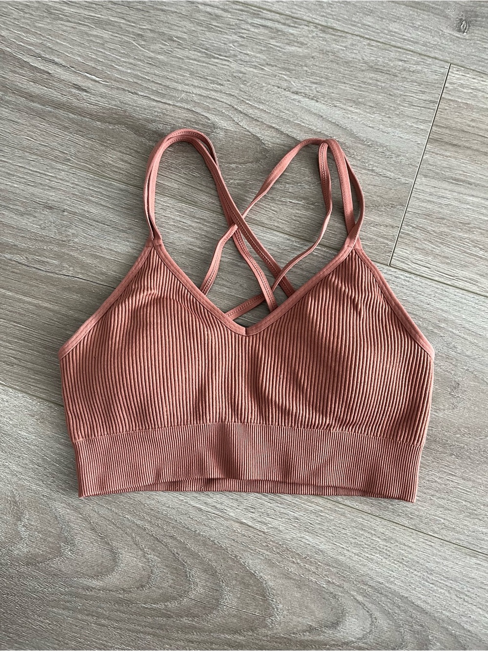 AERIE Seamless Ribbed Strappy Bralette - Dusty Rose